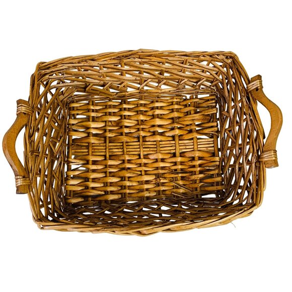 Grapevine Wicker Flower Market Basket Decorative MCM Wooden Handles Farmhouse - Picture 2 of 15